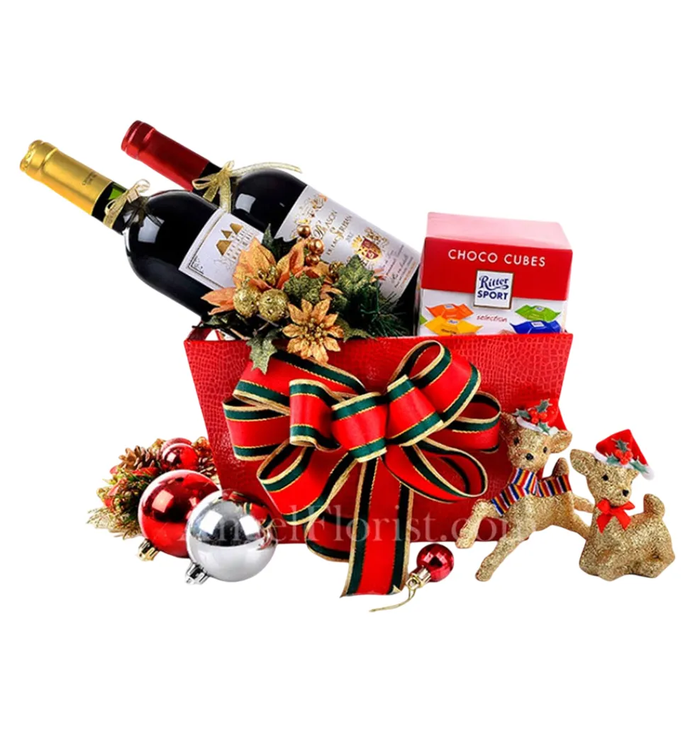 Elegant Christmas Wine & Chocolate Set