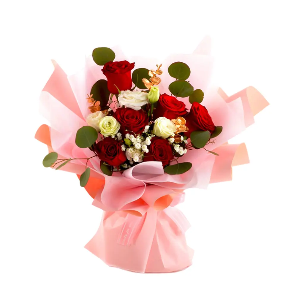 Red Roses & White Floral Bouquet