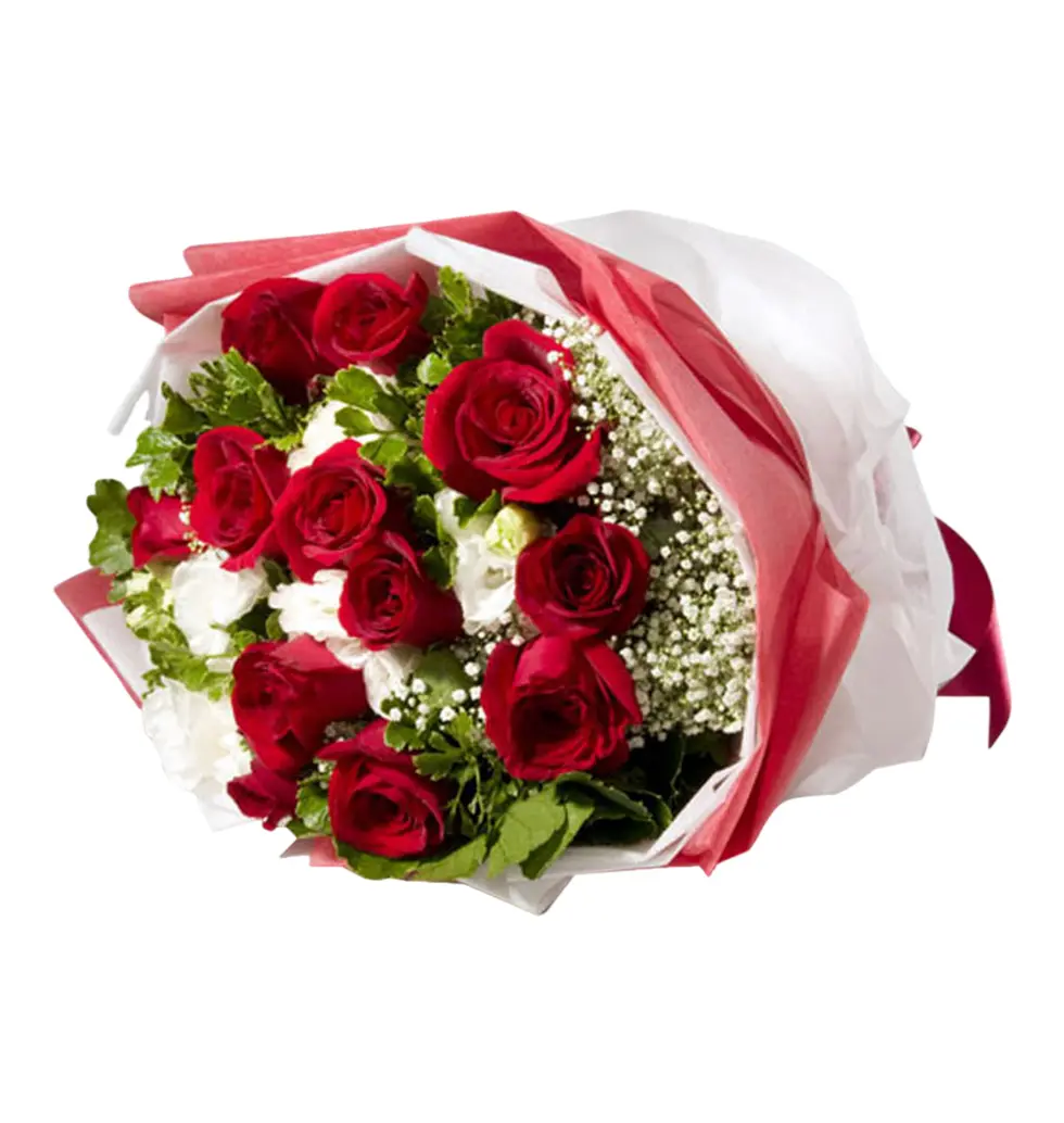 Crimson Roses & Eustoma Gift Bouquet