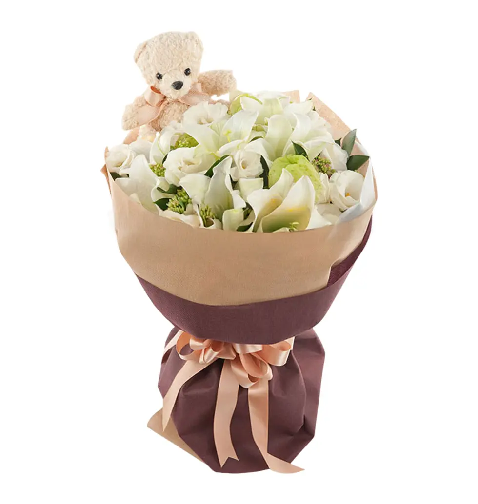 Sweet Moments with Lilies and Bear